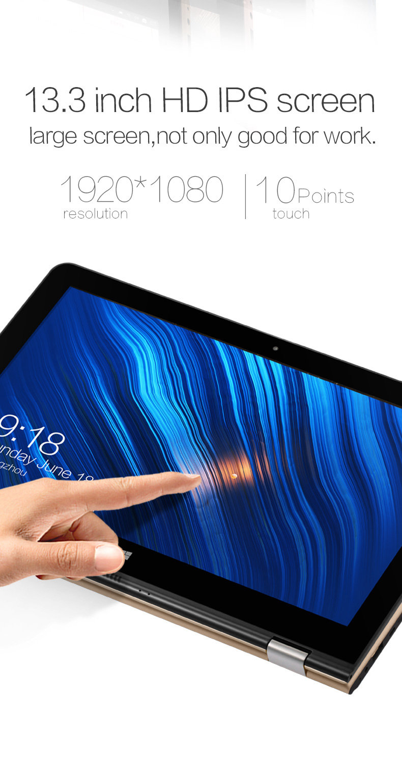 VOYO V3 Pro 13.3 Inch Windows 10  Notebook Quad Core 1.1GHz 8GB RAM 128G SSD ROM TF Card Dual Wifi 360 Degree Adjustable  Bluetooth 4.0 - Gold