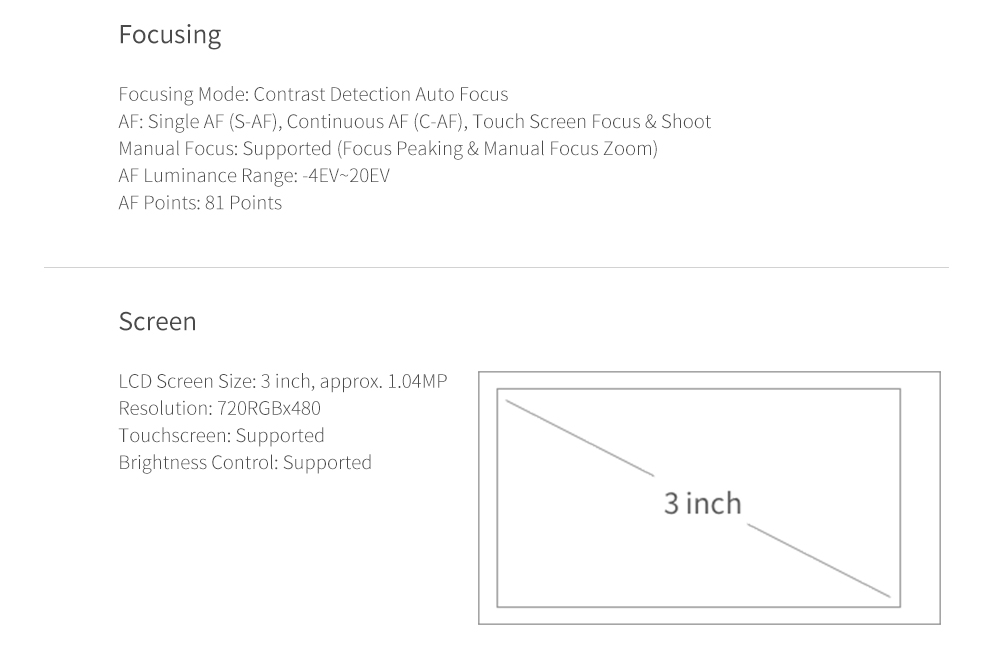 [HK Stock]Original YI M1 Mirrorless Camera Dual Lens WiFi 4K IMX269 Sensor 20MP 3.0" Touch Screen App Control - Black