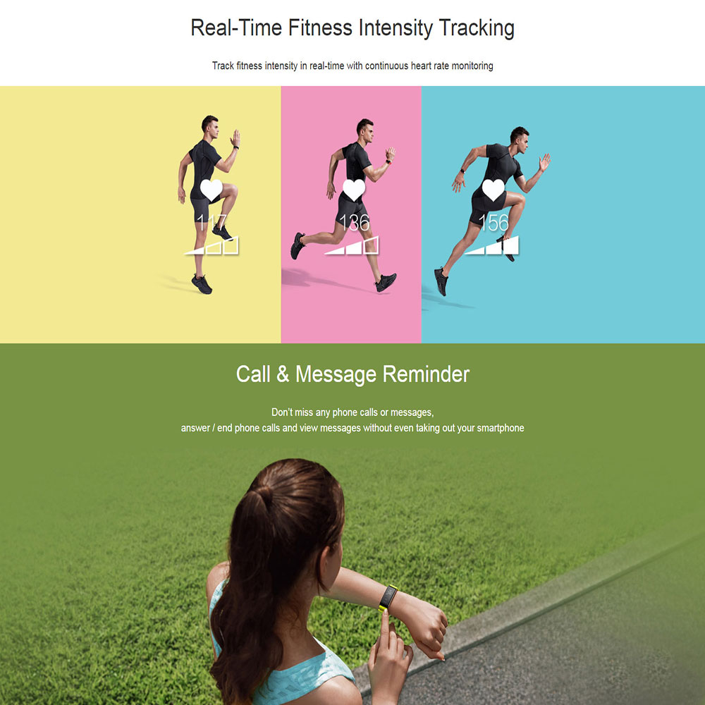 Huawei Honor A2 Smart Wrist Band Heart Rate Monitor Fitness Tracker IP67 Water Resistant Bluetooth Compatible with Android iOS - Yellow