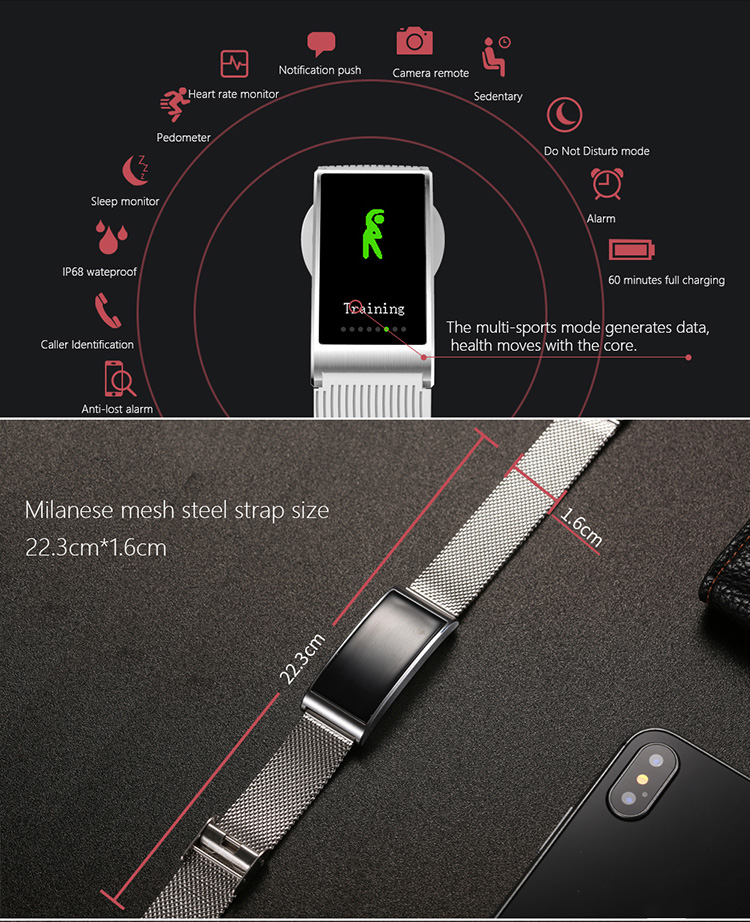 Makibes X3  Smart Bracelet Heart Rate/Blood Pressure Monitor Bluetooth Water Resistant IP68 Compatible with iOS Android  - Black