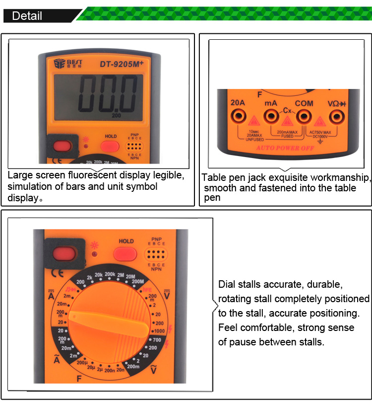 BEST DT-9205M+ LCD Digital Multimeter for AC DC Voltage Current Resistance Capacitance