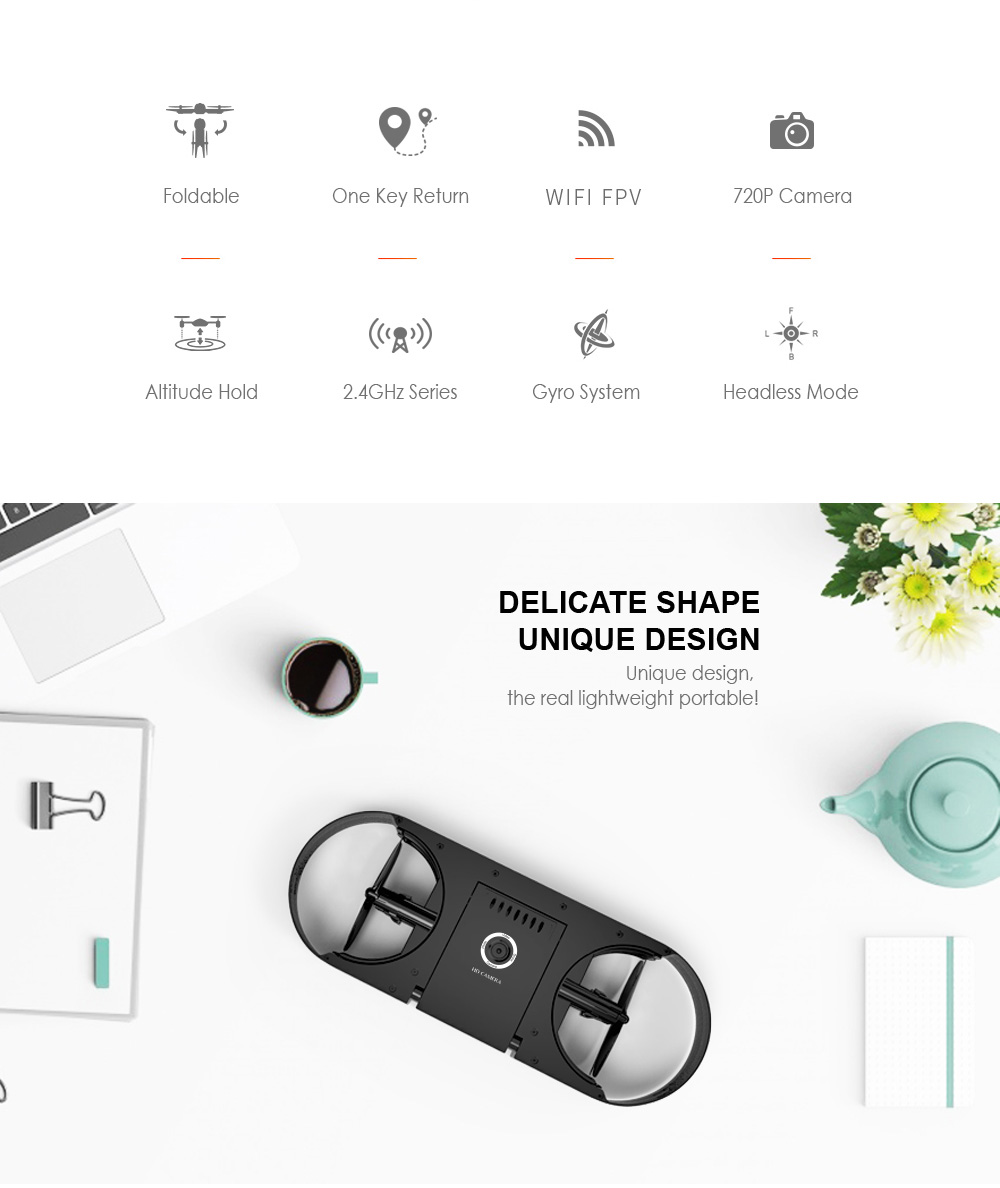 TYRC TY6 WIFI FPV Foldable Drone with 720P HD Camera Altitude Hold Mode RC Quadcopter BNF - Red