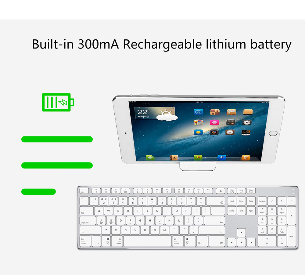 Ajazz AK3.3 Wireless Bluetooth 3.0 Keyboard Ultra-thin X Structure With Rechargeable Lithium Battery - White