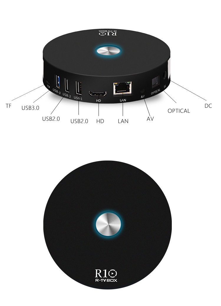 R-TV BOX R10 Android 7.1.2 4GB/32GB KODI 17.4 RK3328 4K TV BOX 802.11AC WIFI 1000M LAN VP9 HDMI Bluetooth USB3.0 - Black