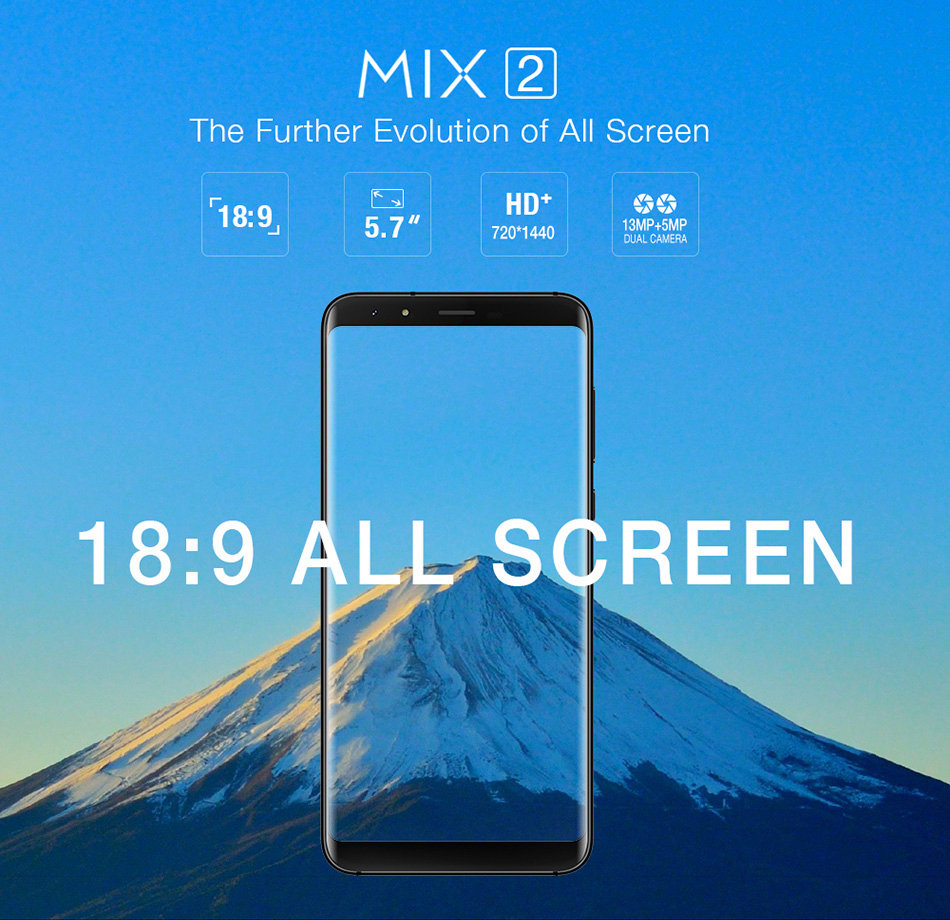 [HK Stock]Ulefone MIX 2 5.7 Inch 4G LTE Smartphone 18:9 HD+ Screen 2GB 16GB MT6737 Quad Core Dual Rear Cameras Android 7.0 3300mAh Touch ID VoLTE - Blue