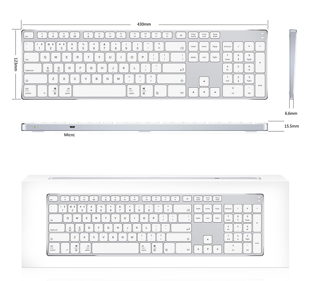 Ajazz AK3.3 Wireless Bluetooth 3.0 Keyboard Ultra-thin X Structure With Rechargeable Lithium Battery - White