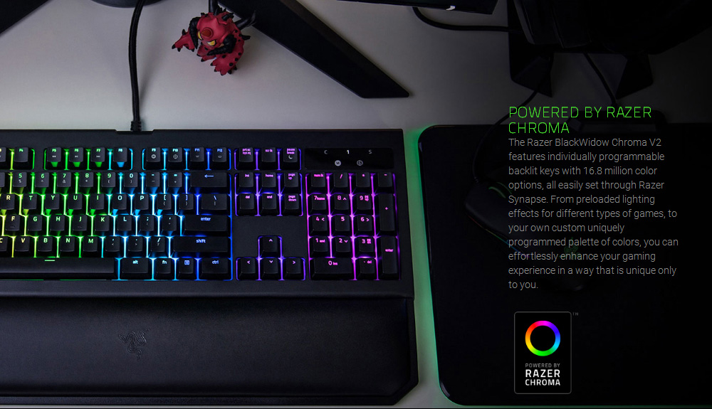[HK Stock] Razer BlackWidow Chroma V2 Wired Mechanical Keyboard RGB Wrist Rest Tactile Silent Razer Orange Switches US Layout - Black