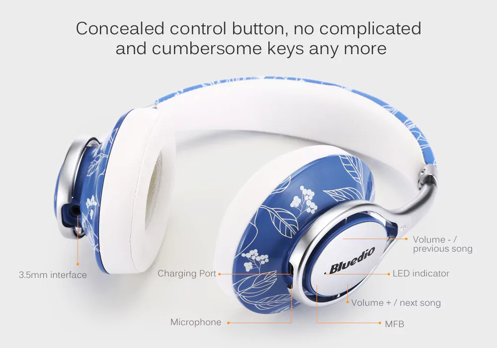 Bluedio A2 Wireless Bluetooth Headphones with Mic Type-C NICAM Sound - Blue