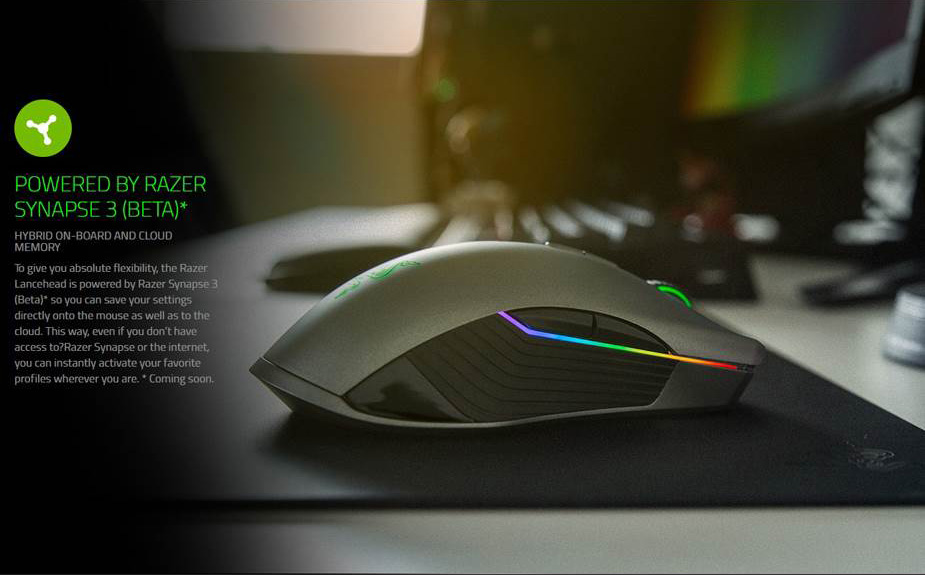 [HK Stock] Razer Lancehead Wired Wireless Gaming Mouse Professional RGB Blcklit 16000 Adjustable DPI Ambidextrous - Black