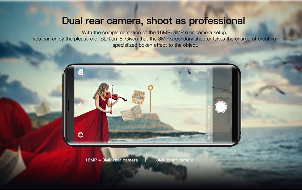 UHANS i8 5.7 Inch Smartphone 18:9 HD+ Full Screen 4GB 64GB MT6750T Octa Core Dual Rear Camera Android 7.0 Touch ID 3500mAh - Black