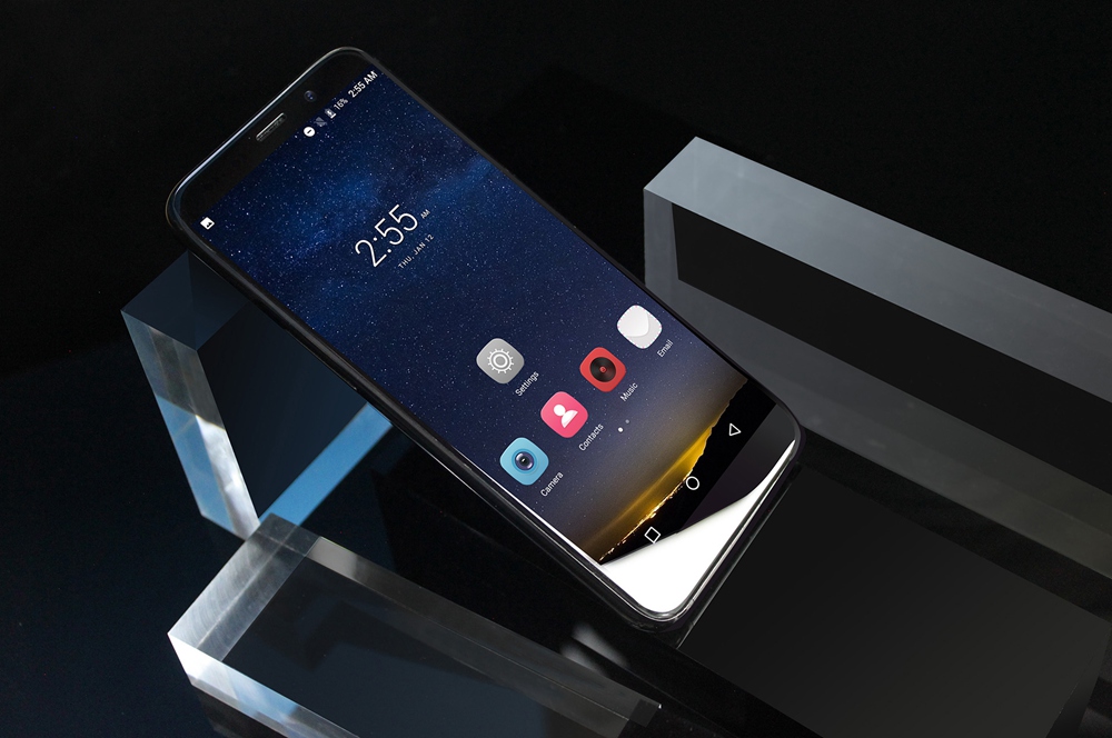 [Package B]UHANS i8 5.7 Inch Smartphone 18:9 HD+ Full Screen 4GB 64GB MT6750T Octa Core Dual Rear Camera Android 7.0 (Black) + Silicone Case + Tempered Glass