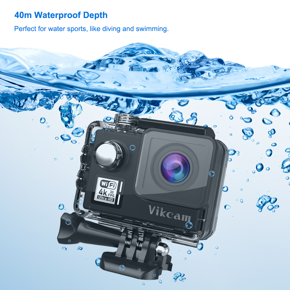 Vikcam V50 iCatch V50 Panasonic 34112 2.0 Inch LCD Action Camera 4K 30FPS Wifi Dual Screens 170 Degree Wide Angle 1050mAh - Black