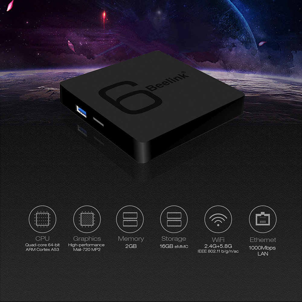 Beelink GS1 6K Android 7.1 Allwinner H6 2GB/16GB TV BOX 802.11AC WIFI Gigabit LAN HDMI Bluetooth USB3.0