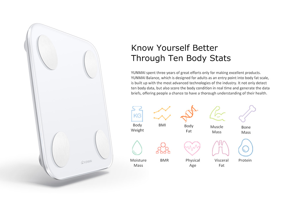 [Internation Version]Yunmai Balance Smart Body Fat Scale Bluetooth 4.0 APP Remote Control Body Composition Monitor -Whit