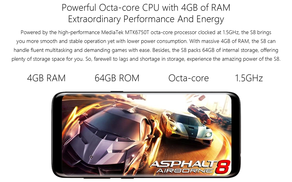 Meiigoo S8 6.1 Inch Smartphone 18:9 FHD+ Screen 4GB 64GB MTK6750T Octa Core 13.0MP + 5.0MP Dual Rear Camera Android 7.0 Touch ID OTG - Blue