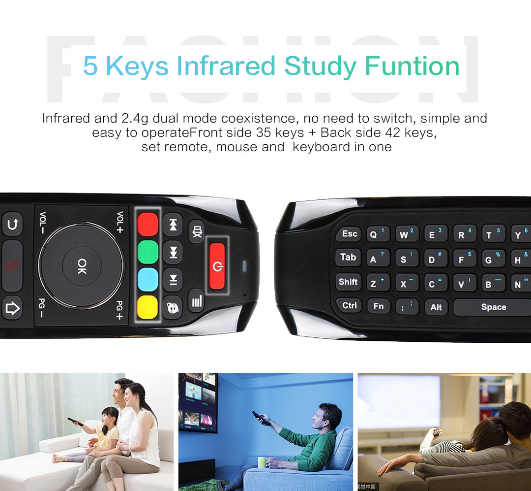 G7 6-Axis Gyro 2.4G Wireless Air Mouse QWERTY Keyboard with IR Learning Mouse Cursor 77 Keys for Andriod/Windows/Mac OS/Linux Systems - Black