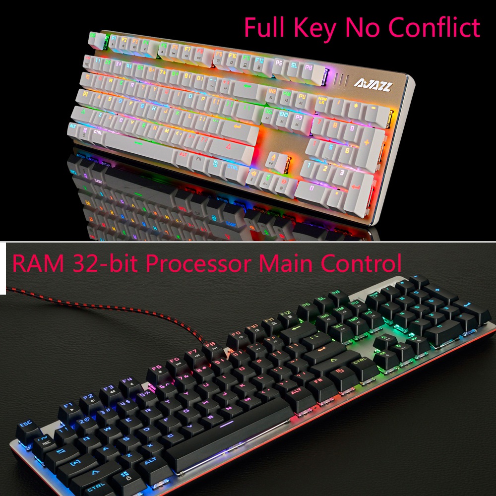 Ajazz Wired RGB Mechanical Keyboard Blue Switch 104 Keys + Gaming Mouse Set With Backlights - White