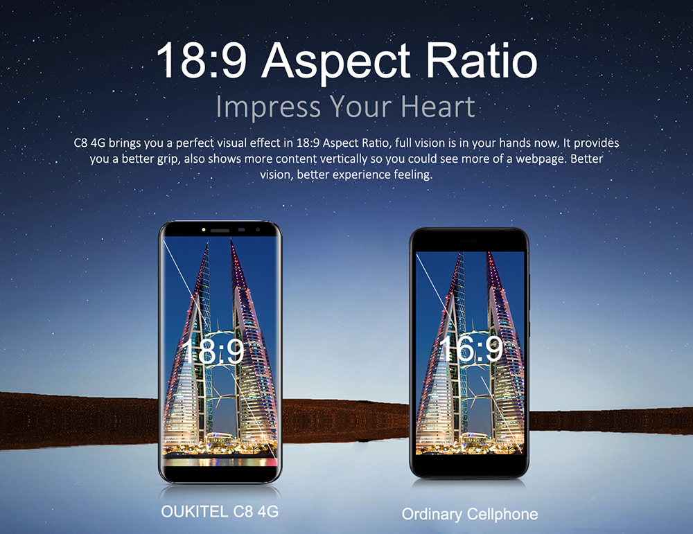 [HK Stock]Oukitel C8 4G 5.5 Inch Smartphone 18:9 Aspect Ratio HD Screen 13.0MP Camera MT6737 Quad Core 2GB RAM 16GB ROM Touch ID 3000mAh - Midnight Black