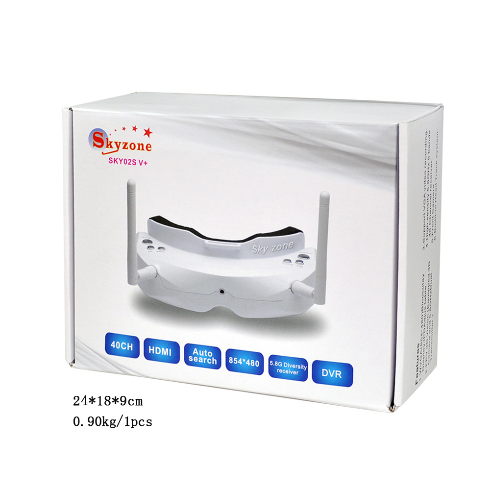 Skyzone SKY02S V+ 3D 5.8G 40CH FPV Goggles with Transmitter Camera Head Tracking HDMI DVR - White