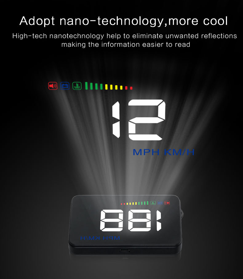 A500 3.5 Inch OBD2 HUD Car Display Vehicle Screen Water Temperature Alarm Car Speedometer Alarm - Black