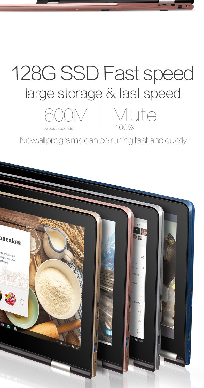 VOYO V3 Pro 13.3 Inch Windows 10  Notebook Quad Core 1.1GHz 8GB RAM 128G SSD ROM TF Card Dual Wifi 360 Degree Adjustable