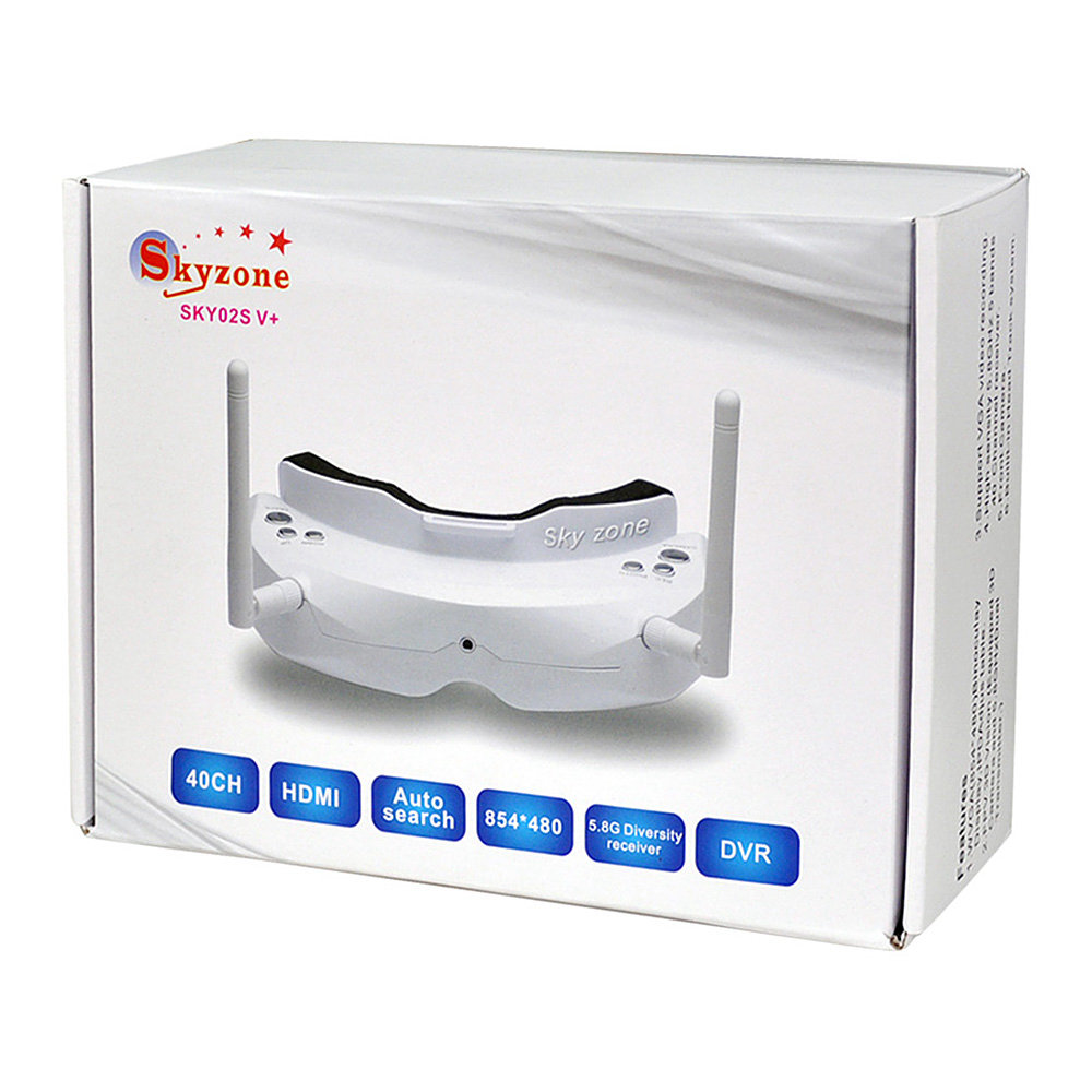 Skyzone SKY02S V+ 5.8G 48CH 854X480 3D FPV Goggles with Head Tracking HD Port DVR Playback - Black