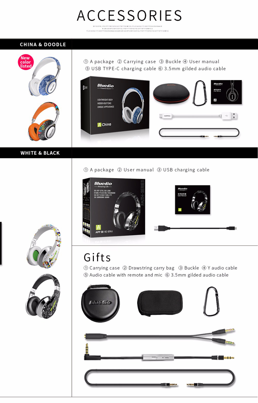 Bluedio A2 Wireless Bluetooth Headphones with Mic Type-C NICAM Sound - Blue