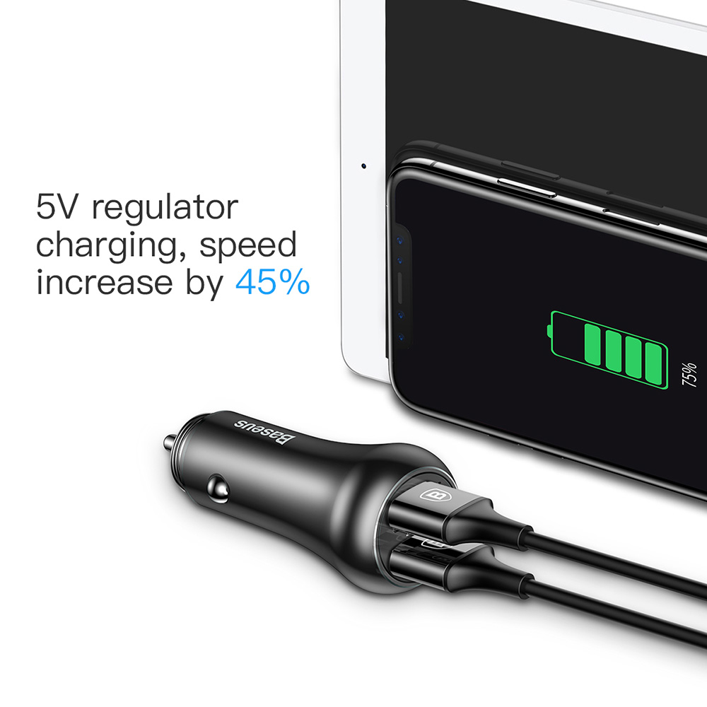Baseus CCAL-GC01 Car Charger Dual USB Ports QC3.0 Metal Car Charger - Black