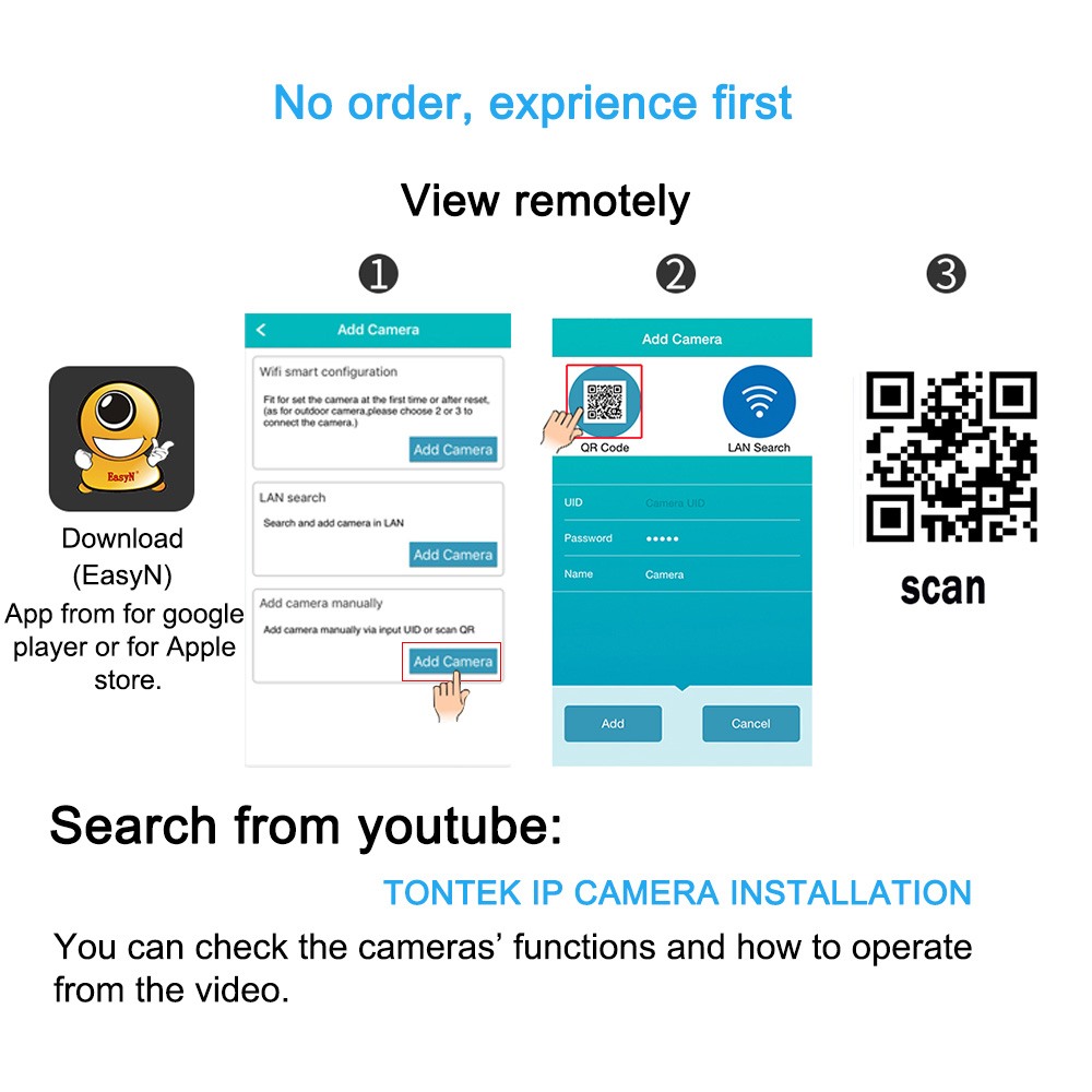 EasyN A196 720P WiFi IP Camera 1.0MP 1/4' CMOS 2.8mm Lens Night Vision Camer Motion Detection P2P Onvif Security Camera