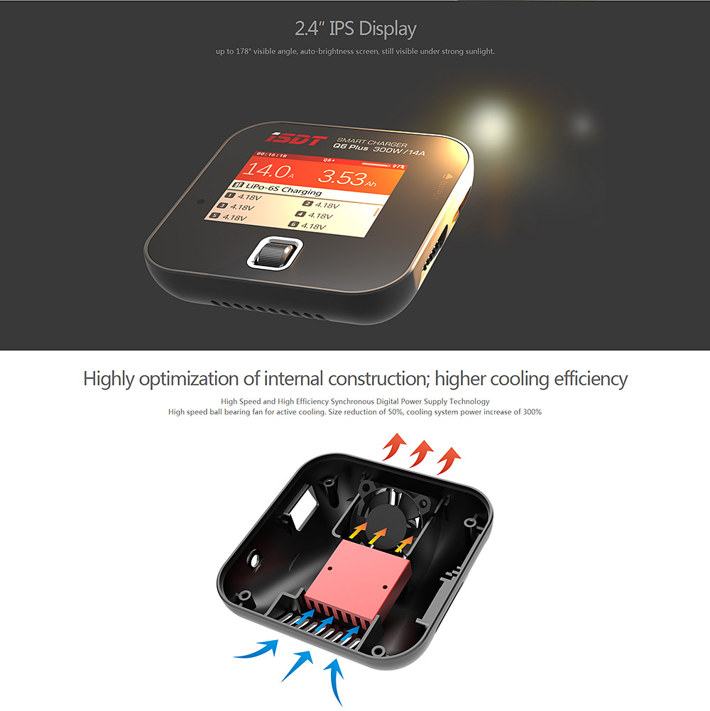 ISDT Q6 Plus 300W 14A MINI Smart LCD Battery Balance Charger - Black