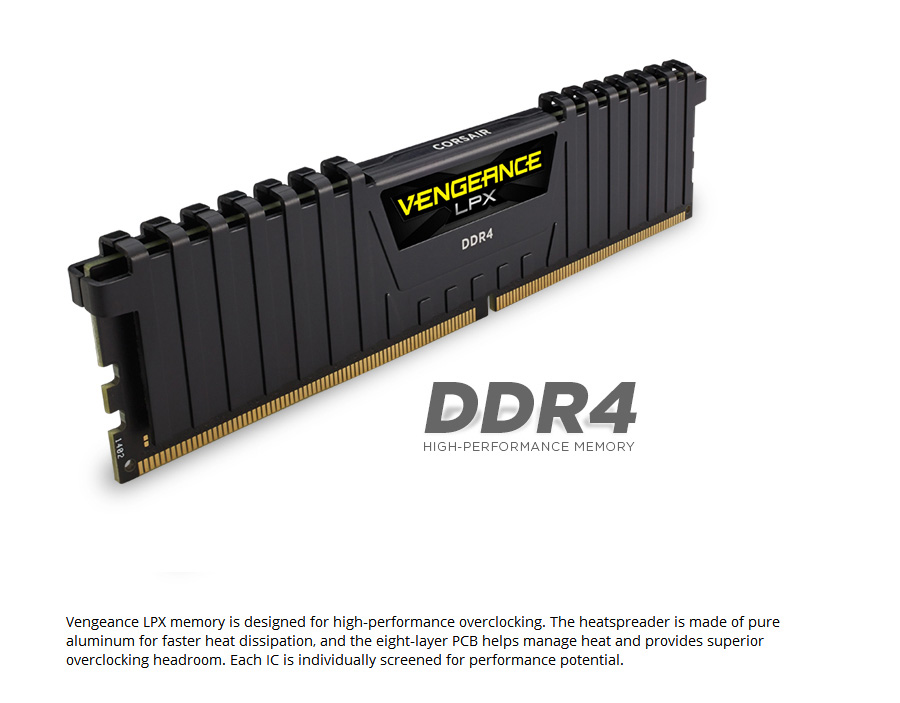 Corsair Vengeance LPX 8GB DDR4 Memory Modules DRAM 2400MHz PC4-19200 C14 Memory Kit - Black