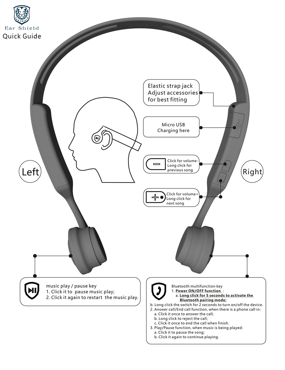 Bone Conduction ES268 Headphones with Mic Black