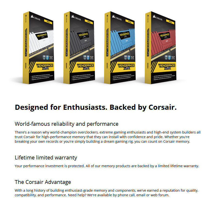 Corsair Vengeance LPX 2 x 8GB DDR4 Memory Modules DRAM 2400MHz C16 Desktop Memory Kit - Black