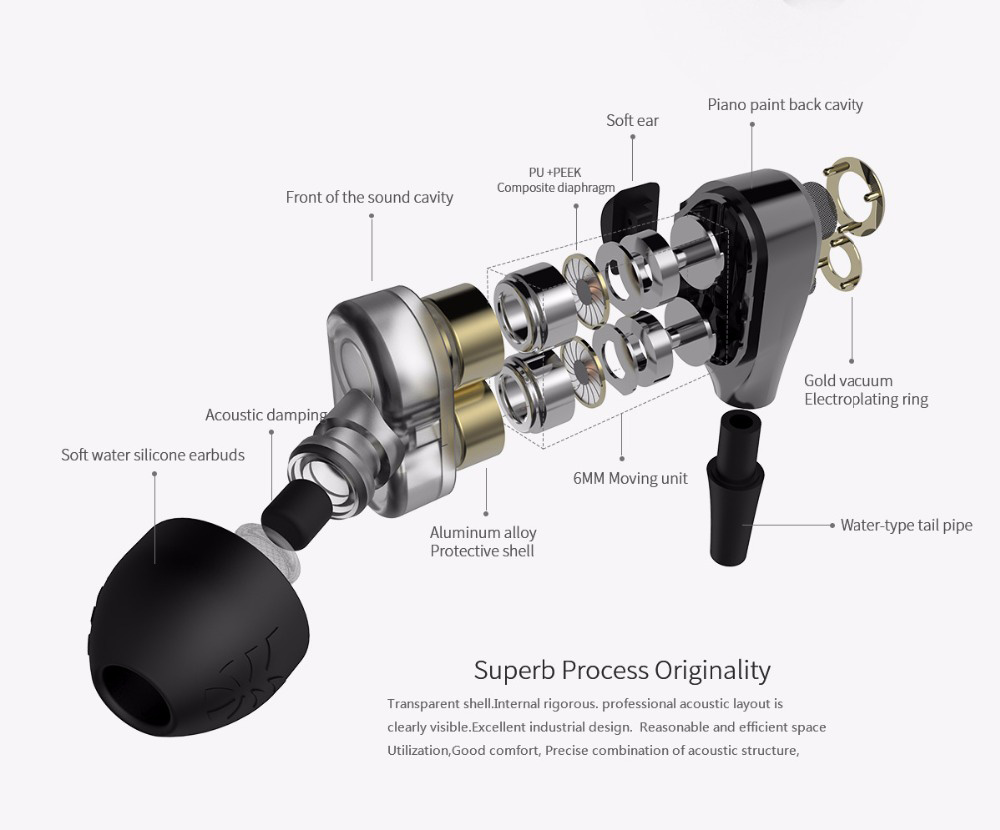 UIISII T8 In-ear Earphones with Mic Stereo Dual Dynamic Drivers Strong Bass Noise Reduction - Black