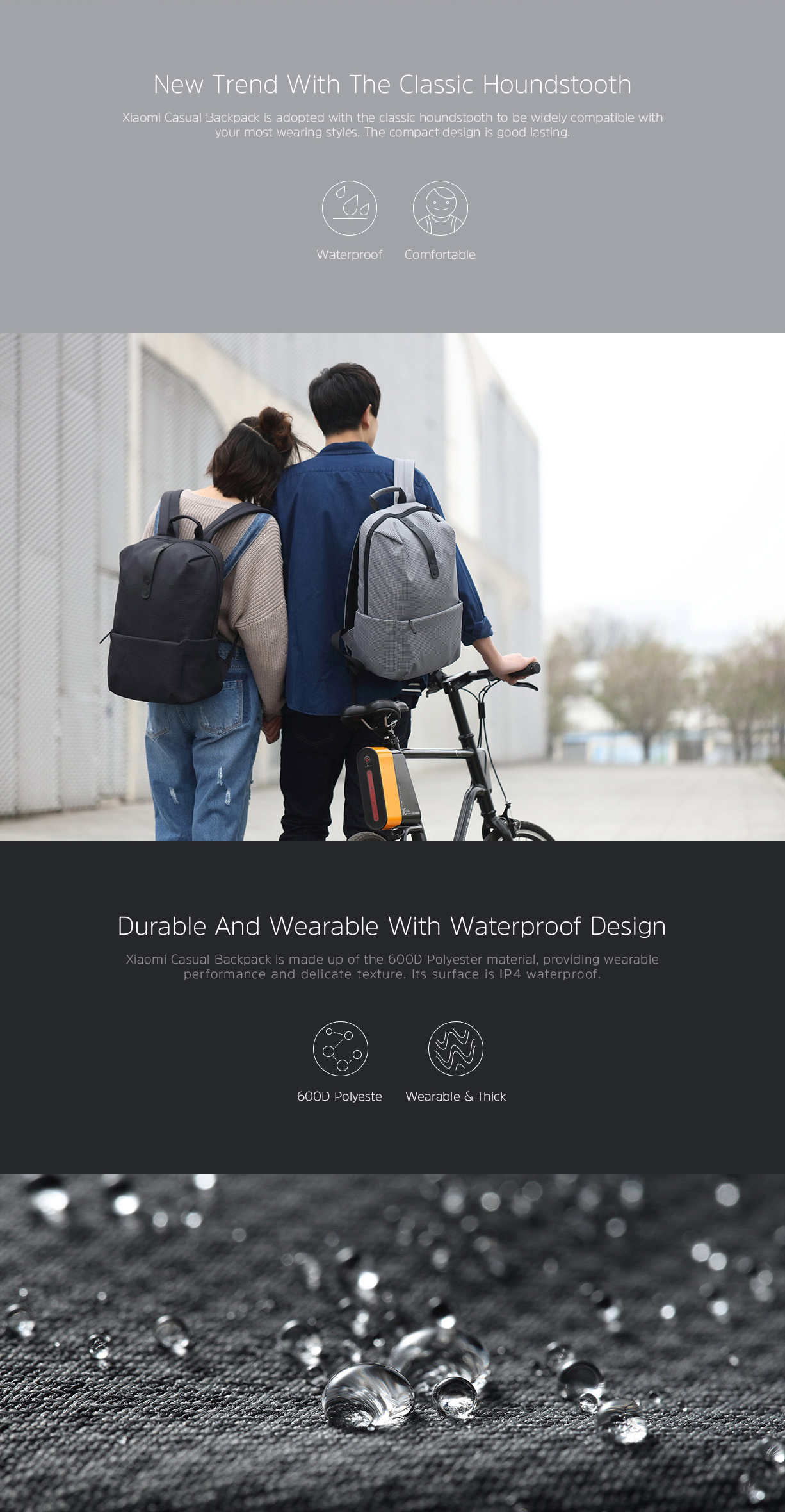 Xiaomi Casual Backpack Waterproof Lightweight Fashionable Large Capcity - Grey