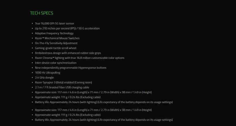 [HK Stock] Razer Lancehead Wired Wireless Gaming Mouse Professional RGB Blcklit 16000 Adjustable DPI Ambidextrous - Black