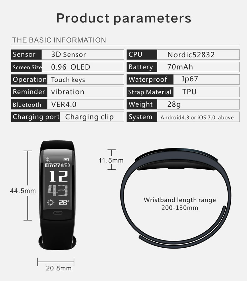 QS 90 Smartband Nordic 52832 Heart Rate Monitor Multi-language Calorie Calculation 0.96' HD OLED Bluetooth 4.0 - Red