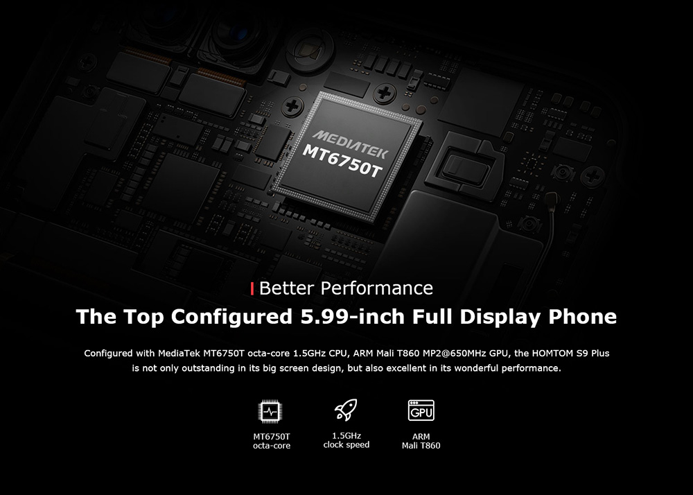 [HK Stock]HOMTOM S9 Plus 5.99 Inch Smartphone 4GB 64GB MT6750T Octa Core 16.0MP + 5.0MP Dual Rear Camera Android 7.0 Touch ID 4050mAh Fast Charge - Black