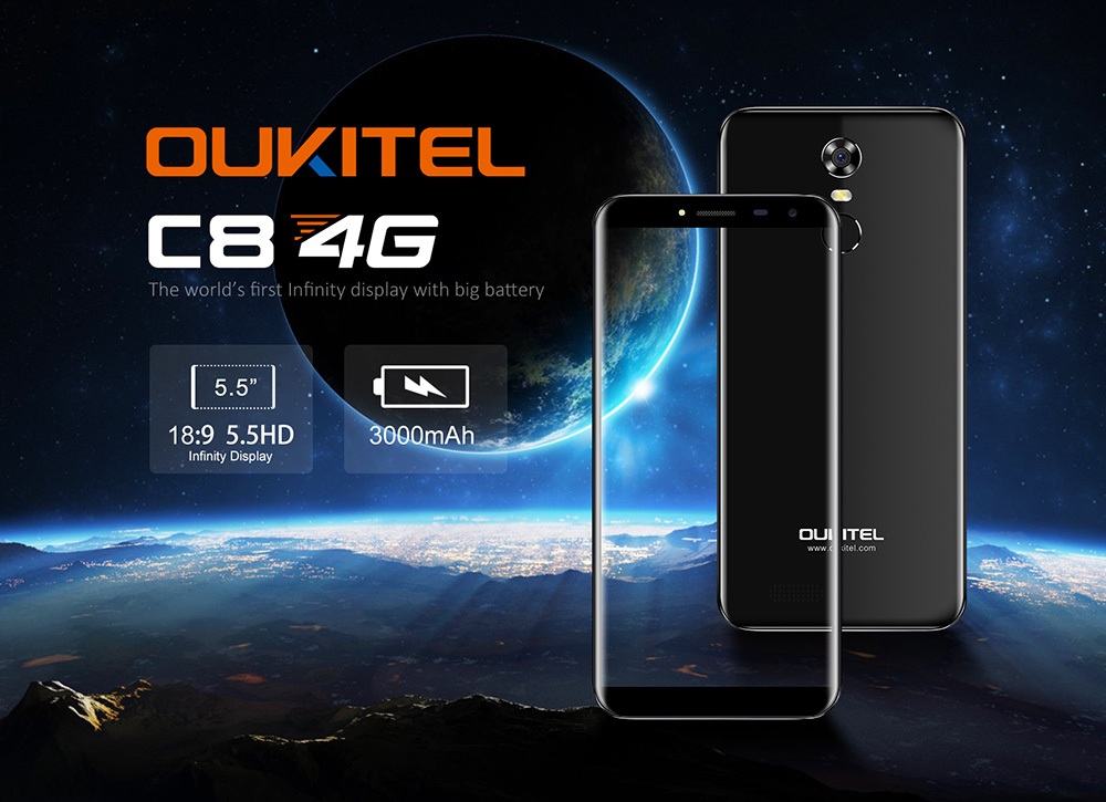 [HK Stock]Oukitel C8 4G 5.5 Inch Smartphone 18:9 Aspect Ratio HD Screen 13.0MP Camera MT6737 Quad Core 2GB RAM 16GB ROM Android 7.0 Touch ID 3000mAh - Rosy Pink