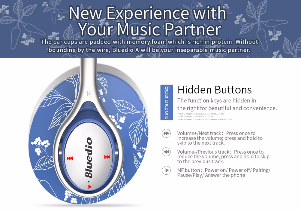 Bluedio A2 Wireless Bluetooth Headphones with Mic Type-C NICAM Sound - Blue