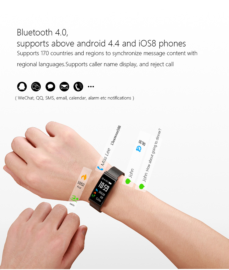 Makibes X3  Smart Bracelet Heart Rate/Blood Pressure Monitor Bluetooth Water Resistant IP68 Compatible with iOS Android  - Black