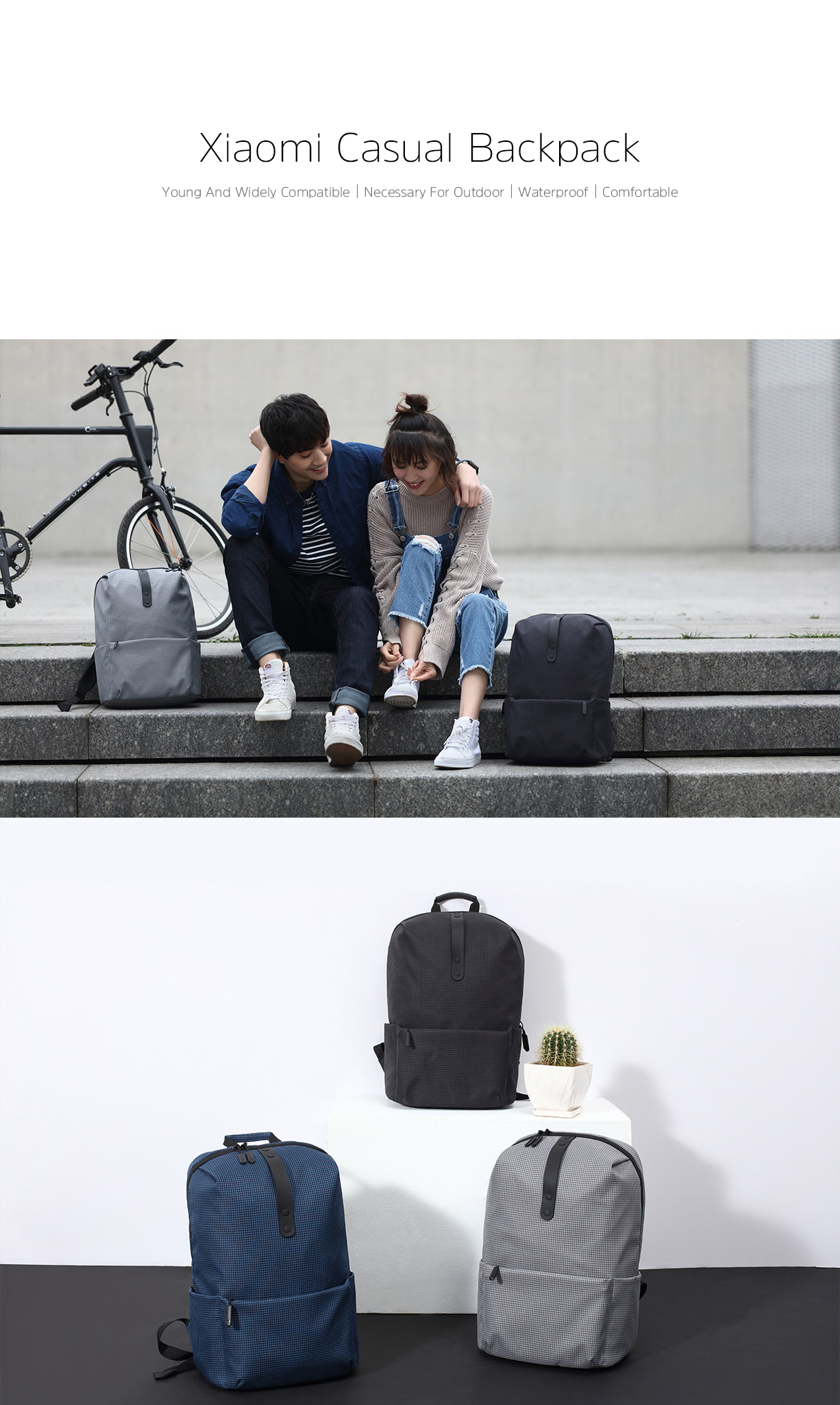 Xiaomi Casual Backpack Waterproof Lightweight Fashionable Large Capcity - Grey
