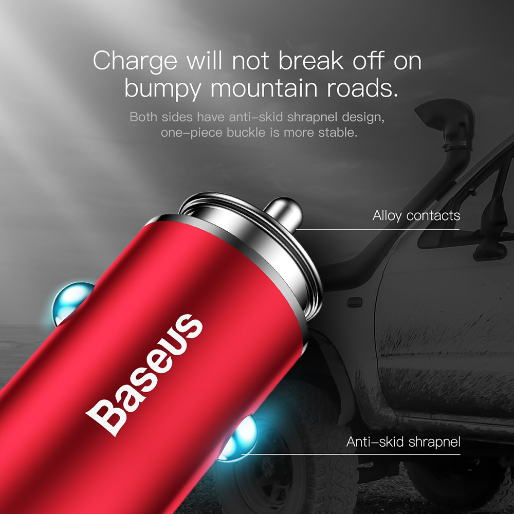 Baseus CCAL-GC01 Car Charger Dual USB Ports QC3.0 Metal Car Charger - Black