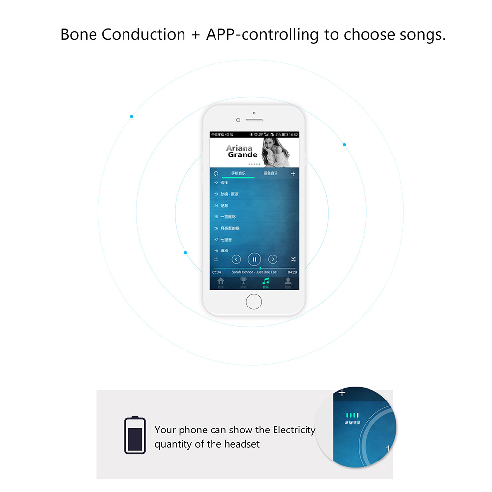 Bone Conduction ES-268 Wireless Bluetooth Headphones with Mic Noise Cancellaction - Black