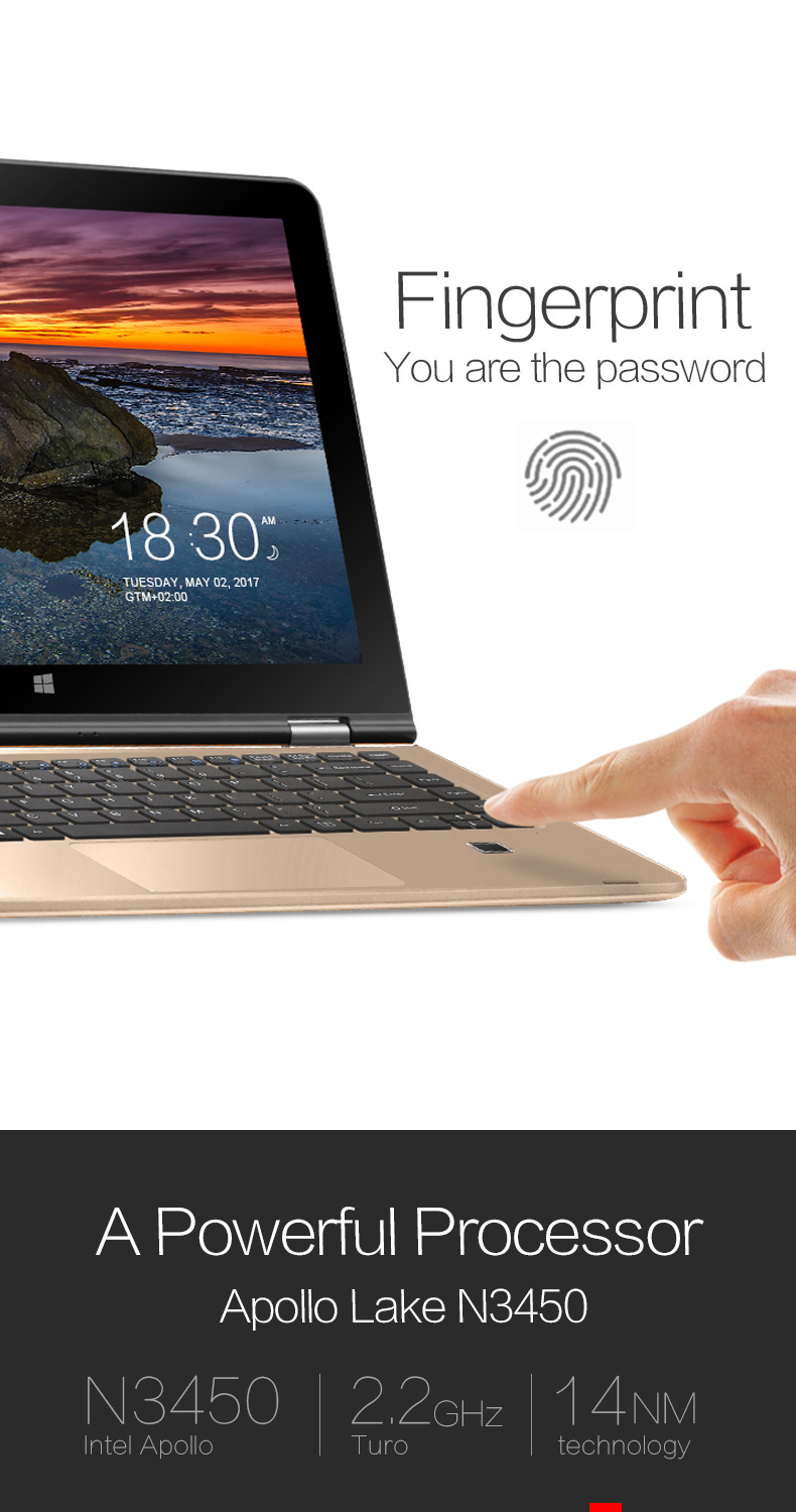 VOYO V3 Pro 13.3 Inch Windows 10  Notebook Quad Core 1.1GHz 8GB RAM 128G SSD ROM TF Card Dual Wifi 360 Degree Adjustable