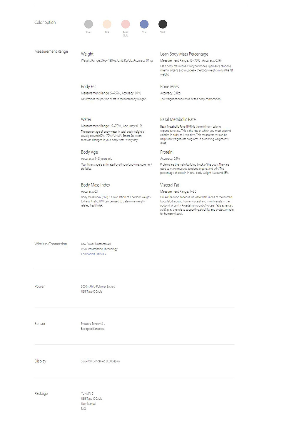 [Internation Version]Yunmai 2 M1601 Smart Body Fat Scale Bluetooth 4.0 APP Remote Control Body Composition Monitor LCD Display -Silver