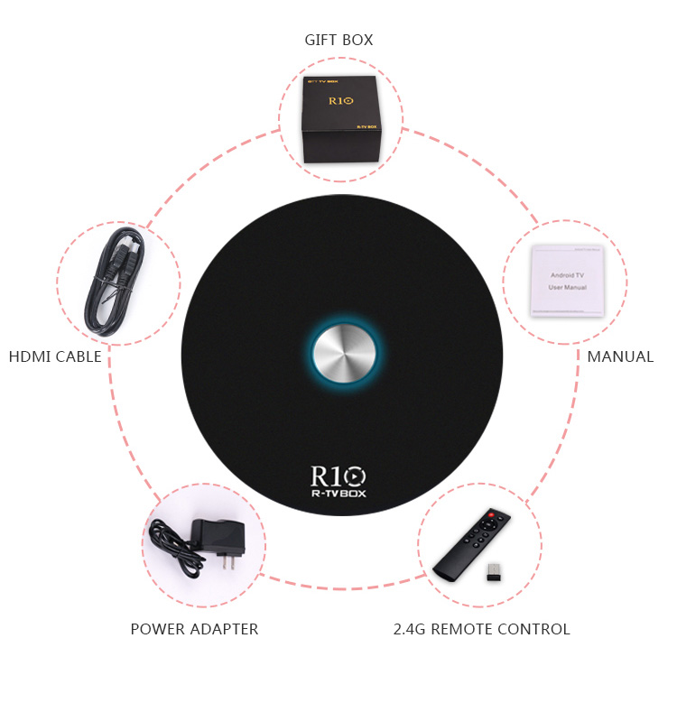 R-TV BOX R10 Android 7.1.2 4GB/32GB KODI 17.4 RK3328 4K TV BOX 802.11AC WIFI 1000M LAN VP9 HDMI Bluetooth USB3.0 - Black