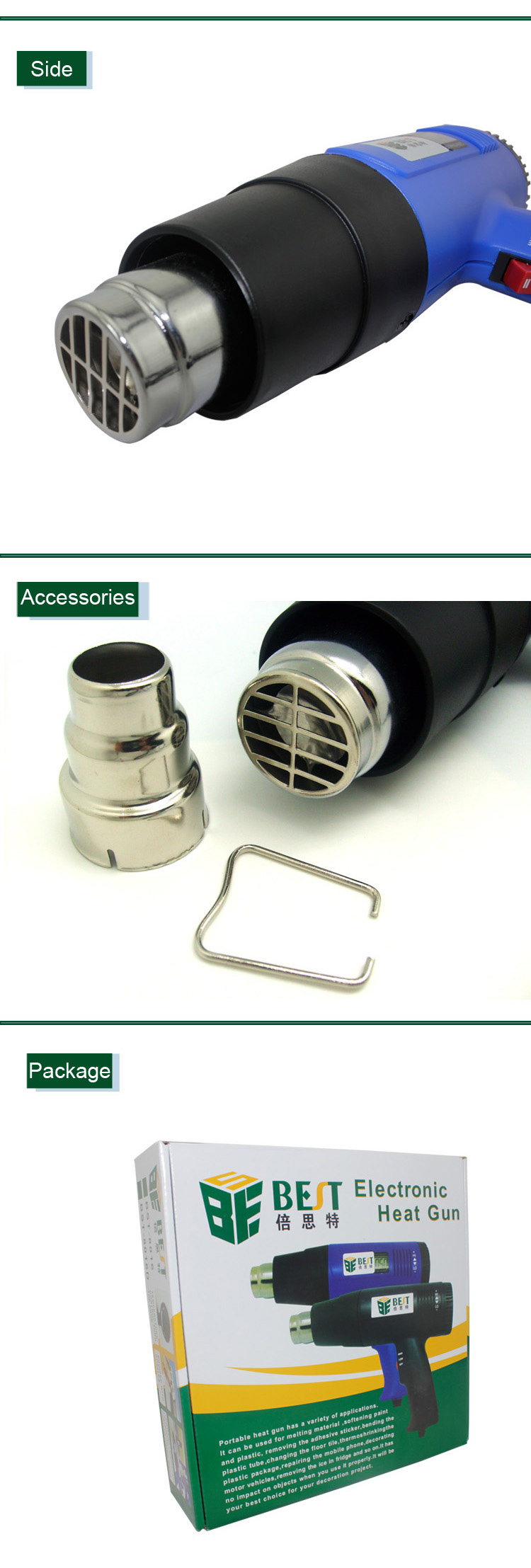 BEST 8016 Hot Air Gun Handheld LCD Display Electronic Heat Gun 220V 1600W For SMT SMD Rework Repair - Blue