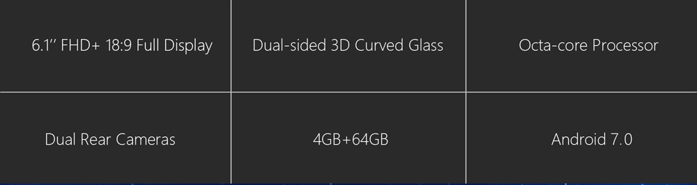 Meiigoo S8 6.1 Inch Smartphone 18:9 FHD+ Screen 4GB 64GB MTK6750T Octa Core 13.0MP + 5.0MP Dual Rear Camera Android 7.0 Touch ID OTG - Blue