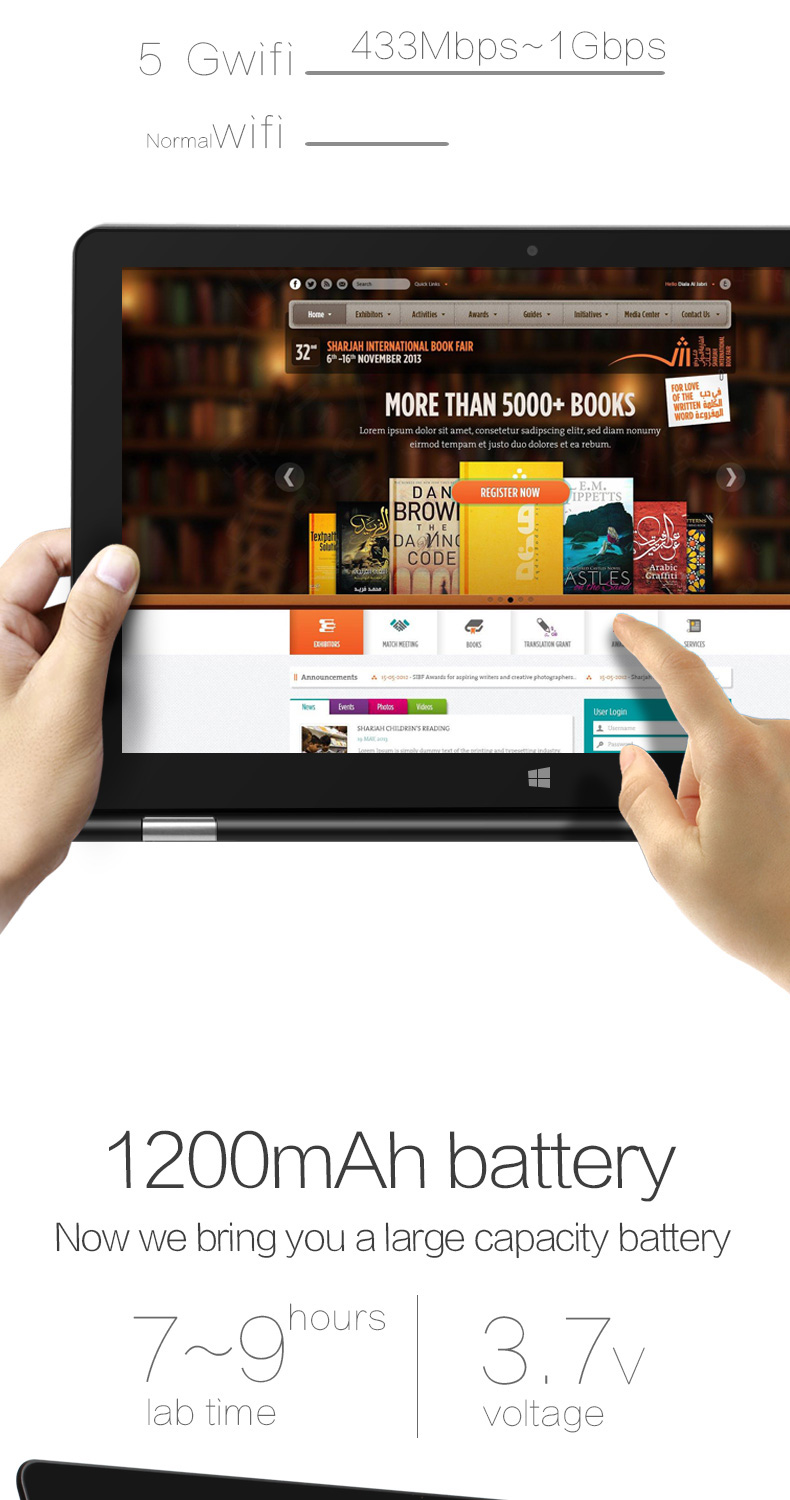 VOYO V3 Pro 13.3 Inch Windows 10  Notebook Quad Core 1.1GHz 8GB RAM 128G SSD ROM TF Card Dual Wifi 360 Degree Adjustable